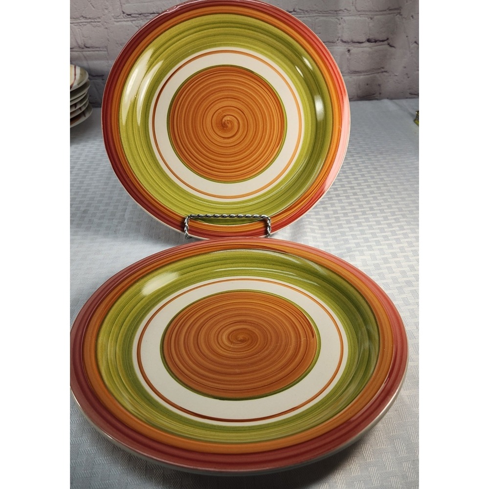 Pier 1 Imports Valencia Dinner Plates Set Of 2 Orange Green Swirls